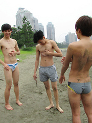 anal,groupsex,hardcore,oral,threesome,asian,ethnic,outdoors,shaved,twinks,panties,speedos,brunette,japanese,beach